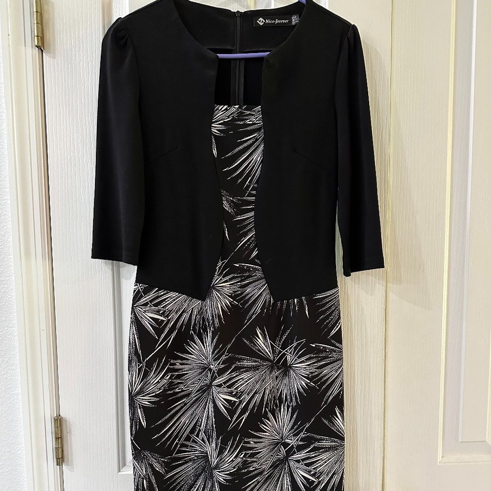 Women's Black and White Business Dress, Size 8